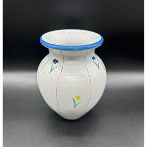 Vintage Italian Pottery Vase Tulip Flowers Hand Painted Redware Cottagecore
